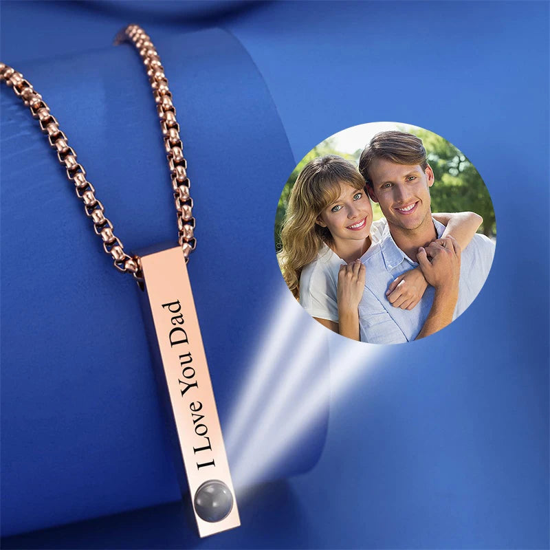 Custom Picture Name Necklace Personalized 3D Engraved Bar Photo Necklace Customized Name Memorial Jewelry Gift for Women Men