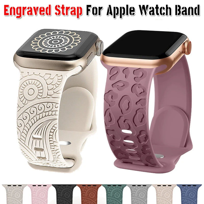 Engraved Strap For Apple Watch Band Ultra 49mm 8 7 45mm 44mm 42mm 41mm 40mm 38mm 40mm correa bracelet For iwatch series 8 se3654