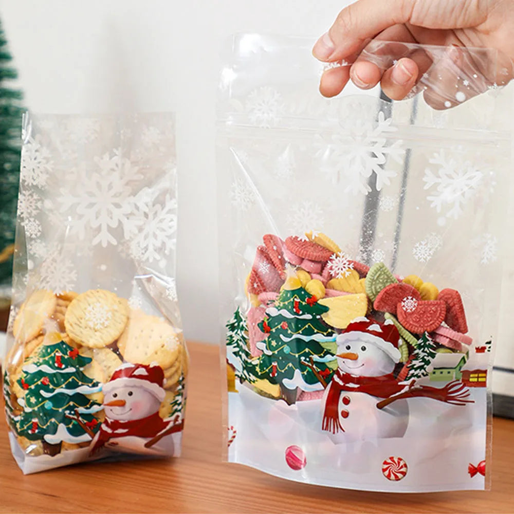50pcs Christmas Snowman Transparent Candy Bag Gifts Cookie Baking Packaging Bags Xmas Winter Party Decoration New Year