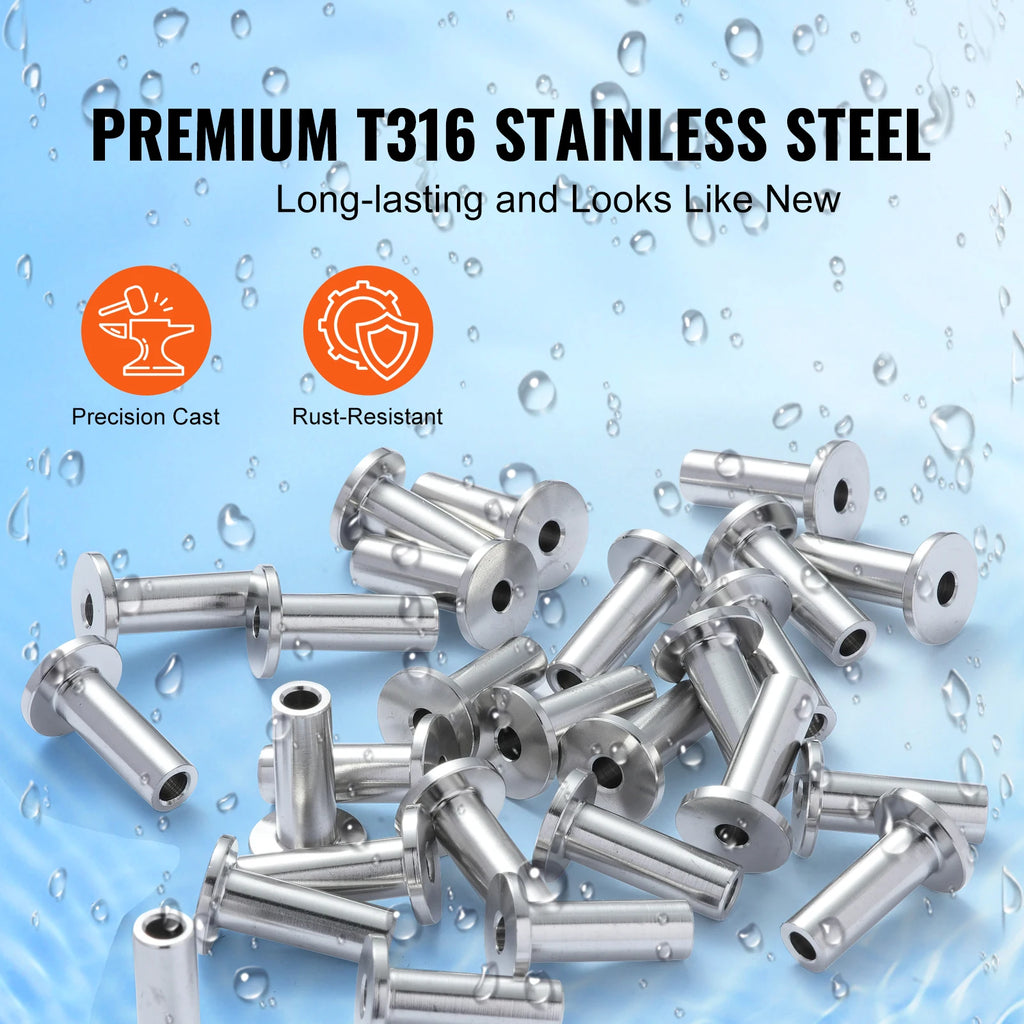 SucceBuy 121/81/101 Lot de manchons de protection en acier inoxydable T316 pour garde-corps en câbles acier de 1/8" ou 3/16"