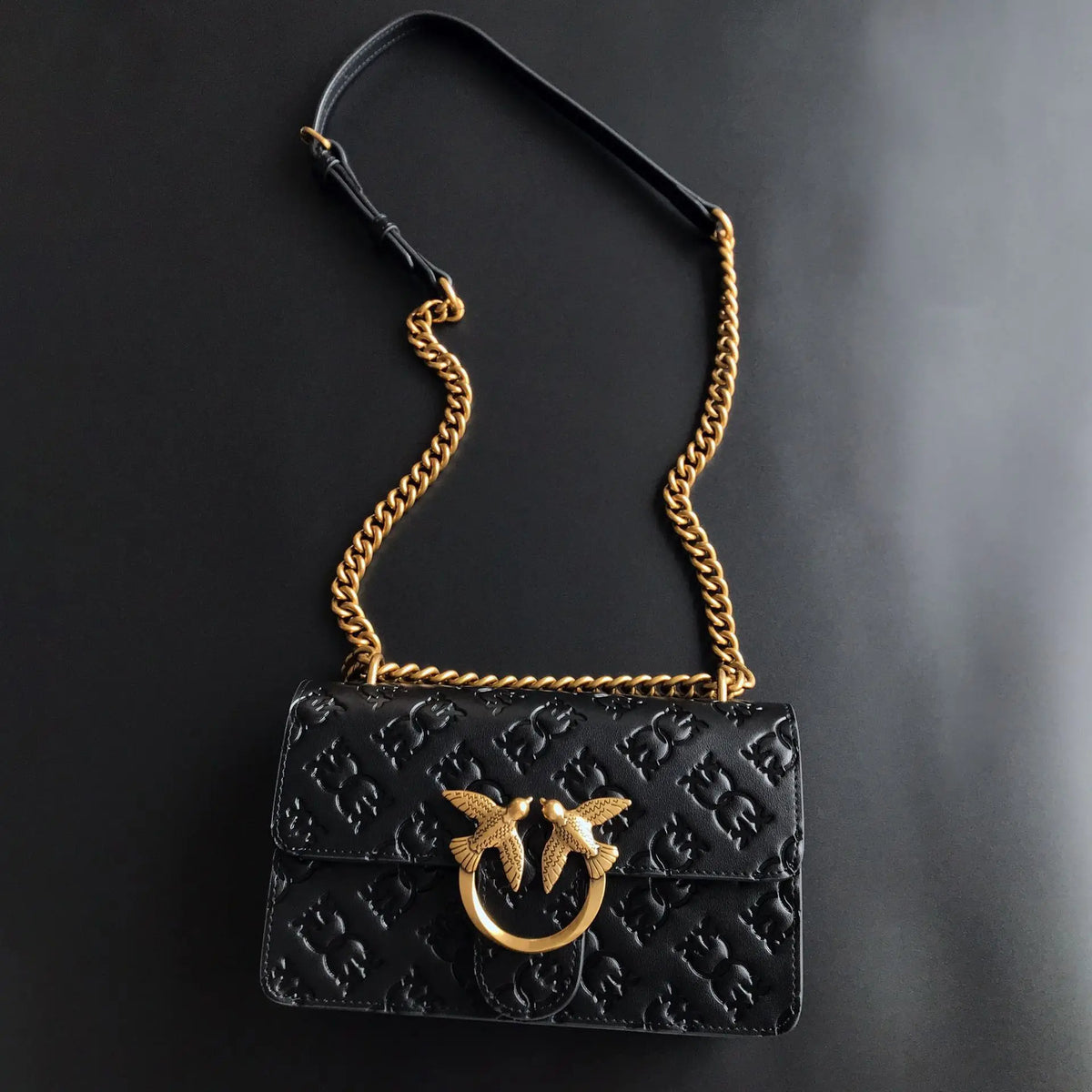 New Pinko-Inspired Genuine Leather Embossed Swallow Bag, Fashion Chain Armpit Bag, Luxury All-Match Shoulder Crossbody Bag