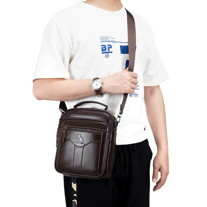 LAOSHIZI Genuine Leather Men’s Crossbody Bag