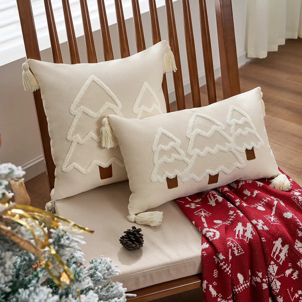 Funda de cojín navideño Battilo con borlas, funda de almohada decorativa con mechones verdes para sofá, cama, decoración del hogar