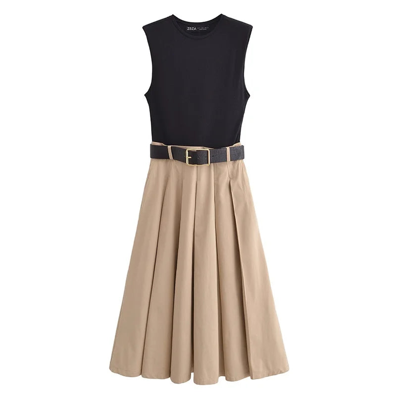 Sleeveless pleated midi dress