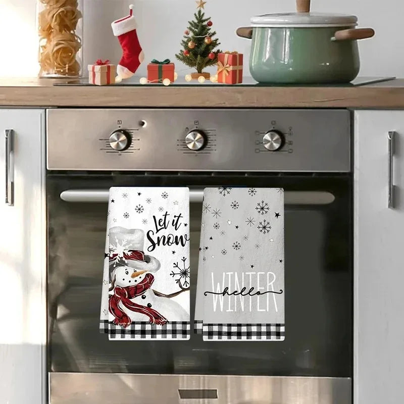 2pcs Christmas Kitchen Towels Buffalo Plaid Xmas Hand Towels Christmas Decorations for Home 2025 Navidad Noel Dish Towels Gifts