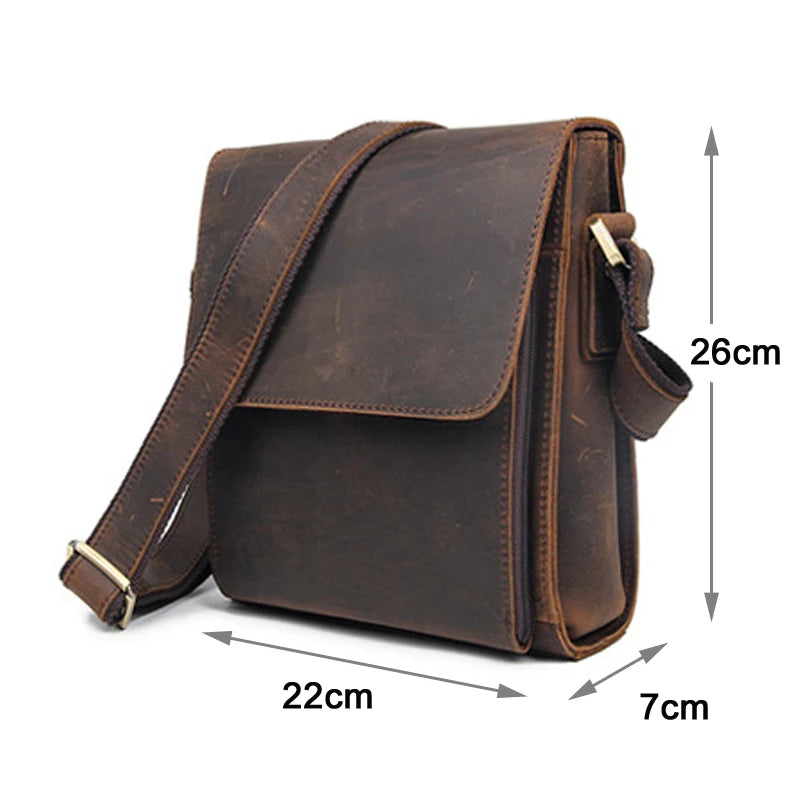 Vintage Fashion Genuine Leather Men Shoulder Bags Leather Messenger Bags Men Crossbody Bag Casual Bag Cowboy Style Brown Medium