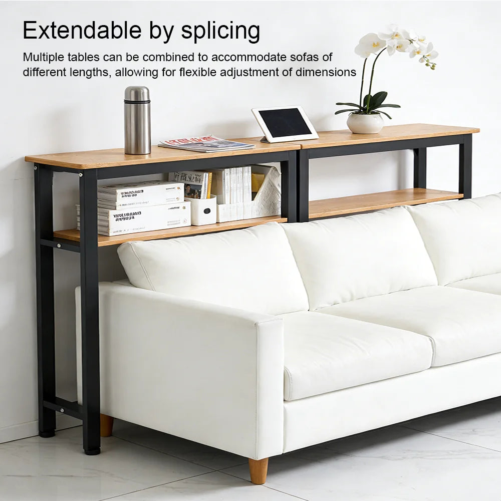 Mesa Consola Estrecha Mesa para Sofá con 2 Estantes para Sala de Estar Balcón Bar Mesa de Mostrador de Madera MDF 80*20*100.2cm/80*20*75.2cm