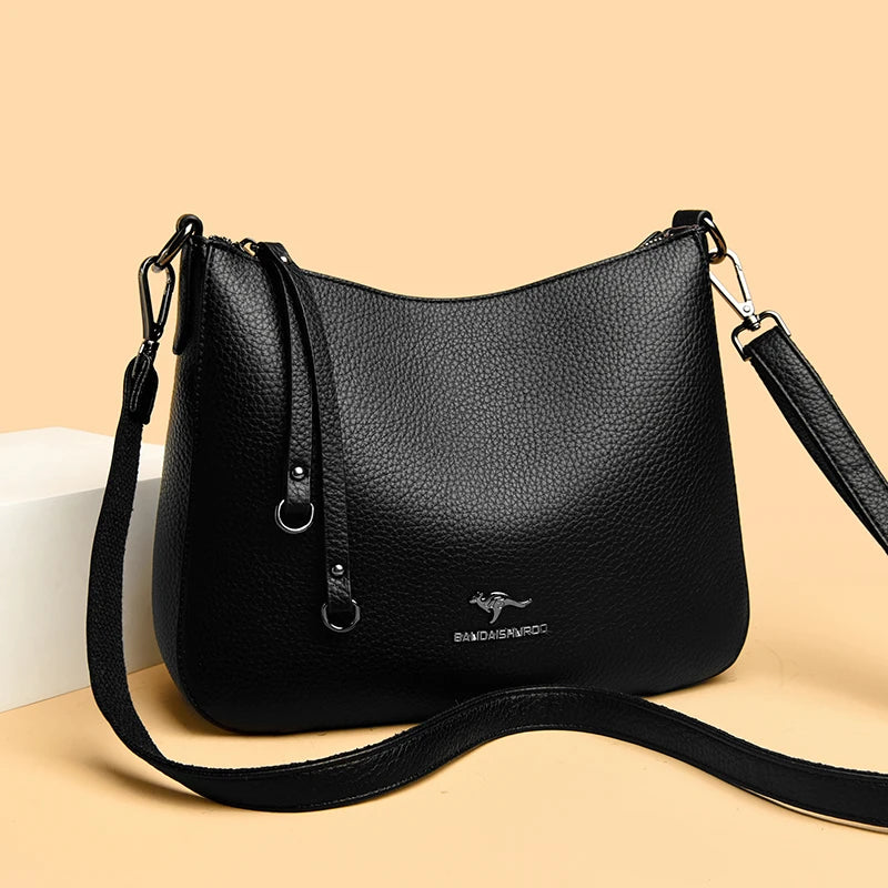 Women's Luxury Designer Top-Handle Bags Soft Leather Handbag Ladies Solid Color Shoulder Crossbody Bag Messenger Commuting Sac