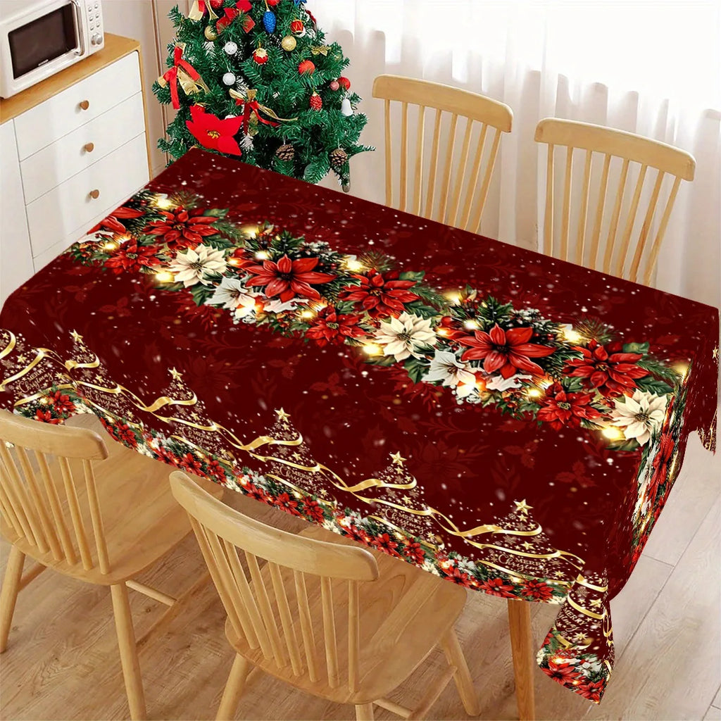 Christmas Tablecover 130*220cm Disposable Plastic Tablecloth Pine Cone Xmas Tree Pattern Christmas Party Supplies Festive Gift