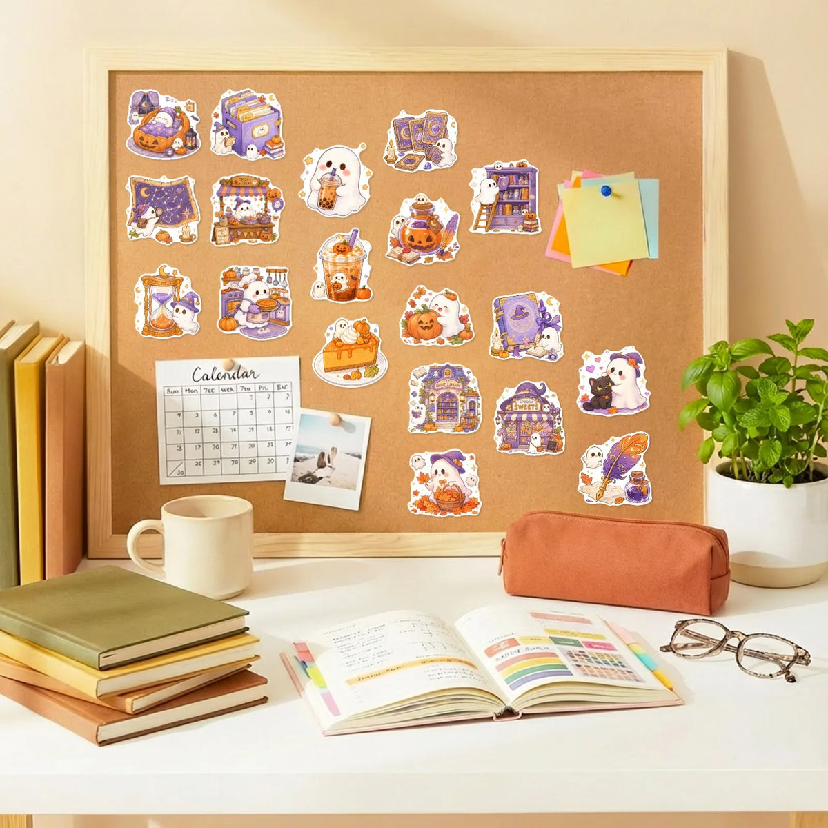50Pcs Healing Pastel Halloween Stickers Cute Ghost Pumpkin Dessert Waterproof Vinyl Decals for Journal Laptop Phone Gift