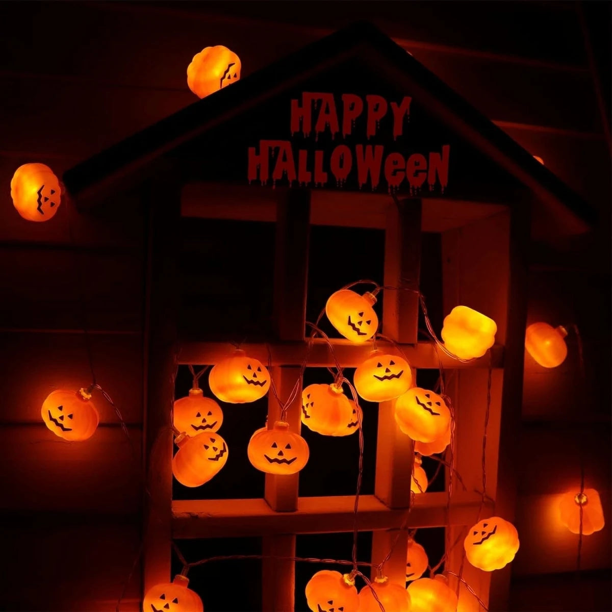 1 Stück 10/20 LED 3D-Kürbis-Lichterkette Halloween-Stimmungsdeko Batteriebetrieben für Zuhause Schlafzimmer Party Festdeko
