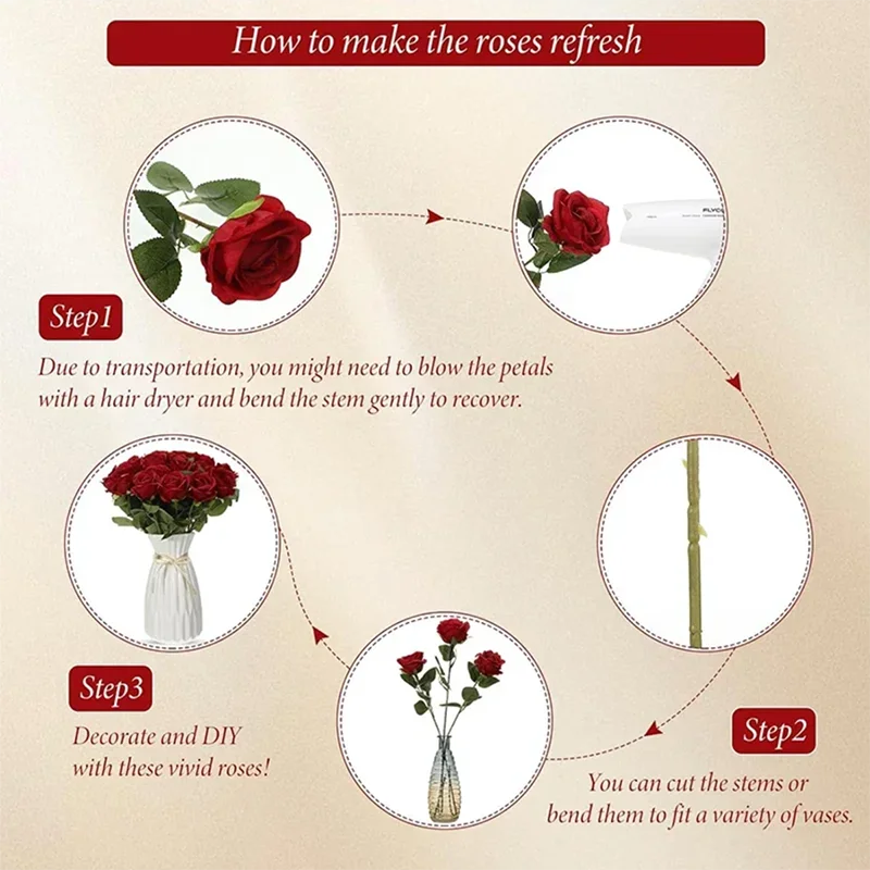 1/5/10/20 Artificial Roses Flowers Rose Branches Artificial Red Roses Realistic Fake Roses Wedding Birthday Home Decoration