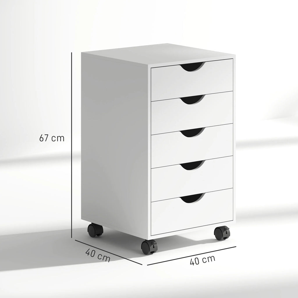 HOMCOM Mobile 5-Drawer Storage Cabinet with Castors