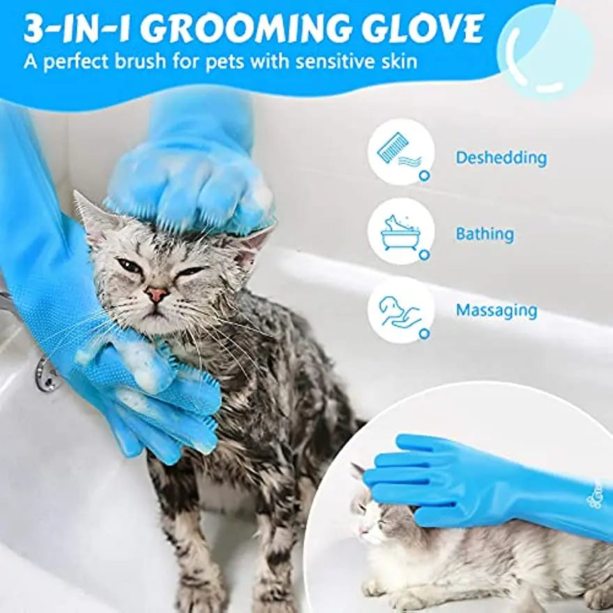 Pflegehandschuhe zum Baden von Hunden und Katzen, Shampoo-Schrubber, Massageschwamm zur Reinigung und Entfernung von Tierhaaren aus Silikon