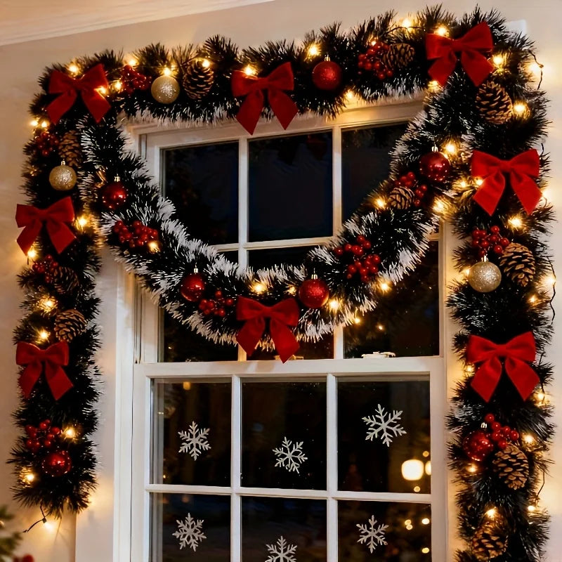 Artificial Christmas Garland Xmas Tinsel Garlands with Bowknot for DIY Wreath Christmas Tree Ornaments New Year Home Table Decor