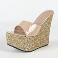 Mules donna Liyke con fascia lucida e zeppa glitter