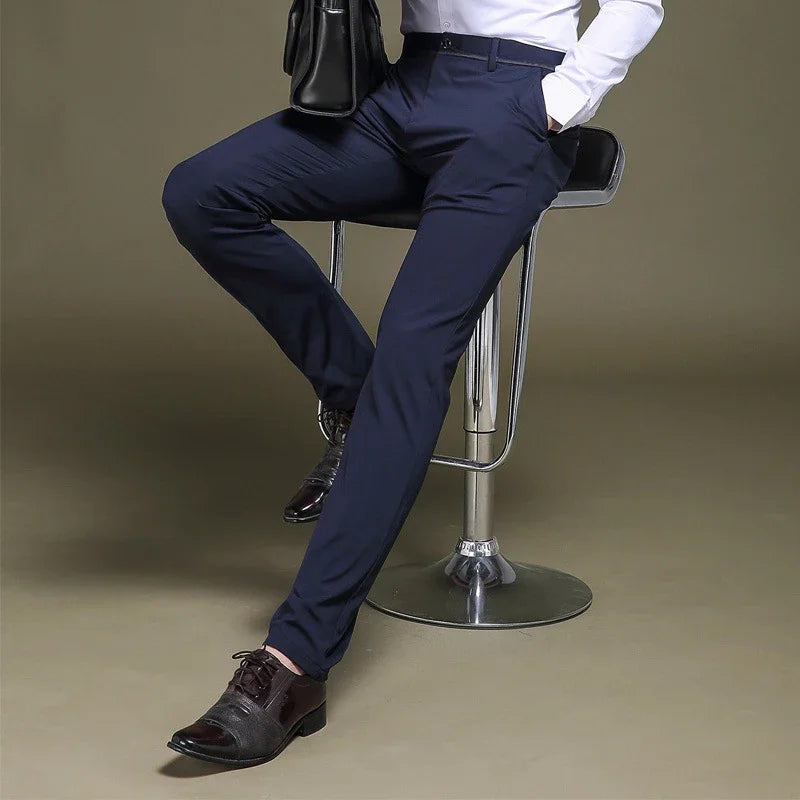 Men's Casual Pants Non-ironing Anti-wrinkle Elastic Suit Pants Small Foot Thin Solid Trousers Stretchy Hot Selling Male Bottoms