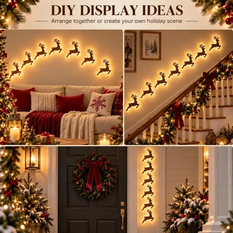 Reindeer Glow Christmas Decor LED Light Up Glowing Reindeer Wall Stickers Outdoor Festive Lighting Holiday Wood Decor Gift