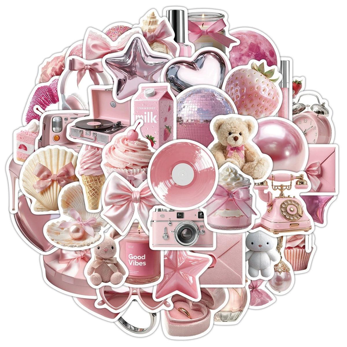50-100PCS Pink Girl Aesthetic Graffiti Stickers Waterproof Cute Decals for Water Bottle Phone Case Notebook Scrapbook Gift Home