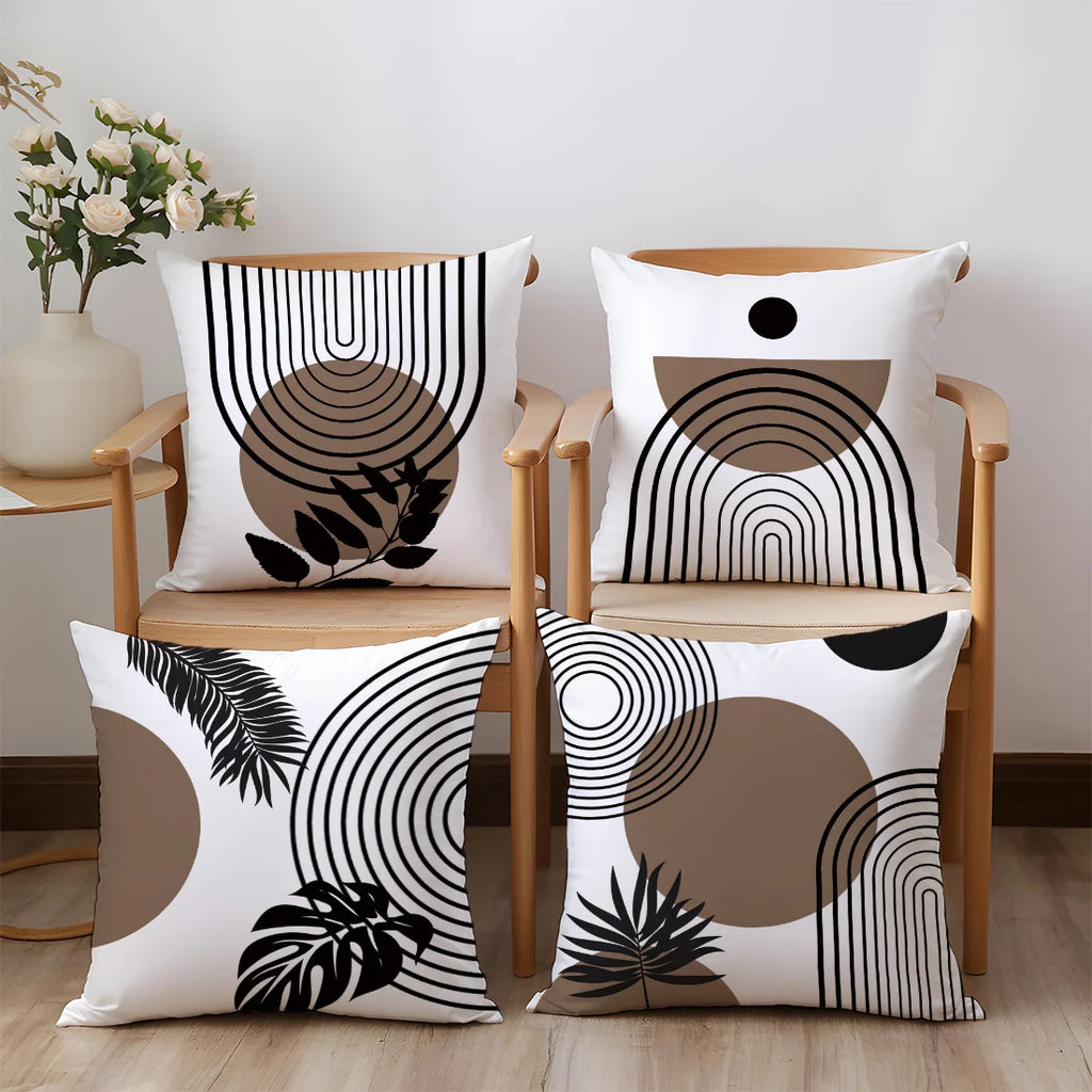Housse de coussin à motif géométrique moderne et imprimé feuilles en polyester, taie d'oreiller décorative pour canapé, coussin de tête de lit