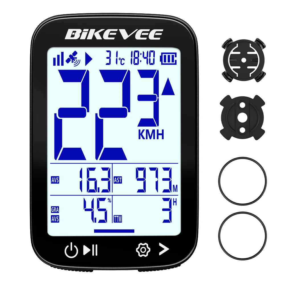 BIKEVEE Wiederaufladbarer kabelloser GPS-Fahrradcomputer, wasserdicht, USB-C, Tachometer, Odometer, Stoppuhr, automatische Hintergrundbeleuchtung, Höhenmesser, Steigungsmesser, Geschwindigkeit, Kilometerstand, Fahrrad-Fahrzubehör