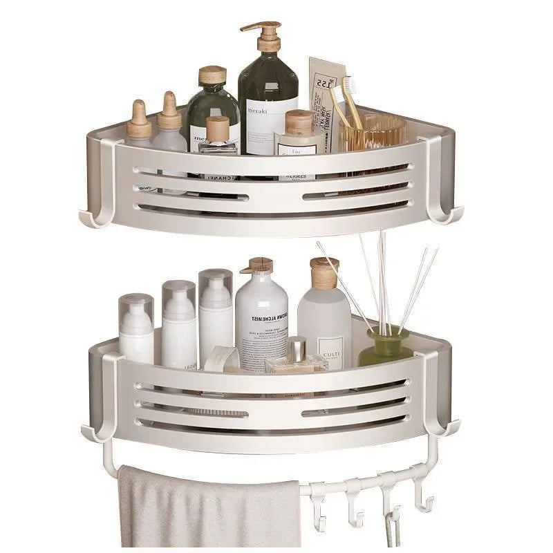Estanterías de baño de aleación de aluminio, estante esquinero de pared tipo trípode, engrosado y sin perforaciones, organizador de ducha para accesorios de baño