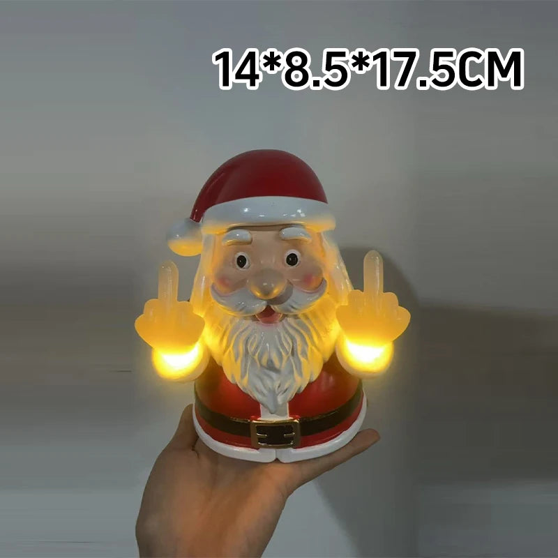 Christmas Santa Claus Middle Finger LED Night Light Glowing Night Light Resin Spooky For Porch Bedroom Holiday DIY Decoration