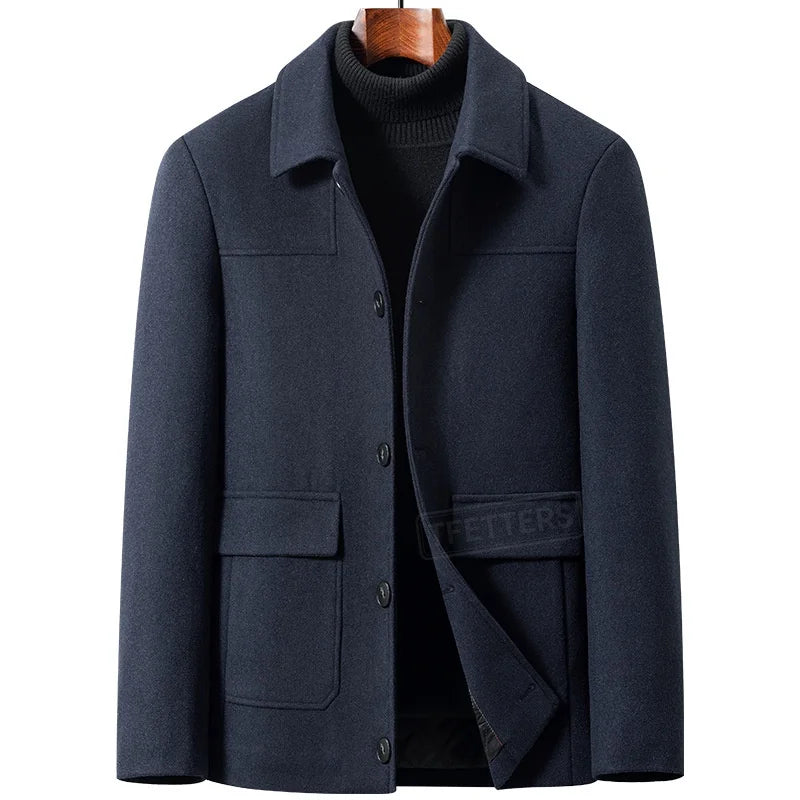 2026 Autumn Winter Business Casual Men Wool Jacket Thickened Cotton Lined Short Notch Lapel Coat Commute Man Woolen Outerwear