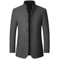Men's Winter Wool Jacket, Single-breasted, Long-sleeved, Stand-up Collar, Business-casual Top. Gray, Black, Red Coat.
