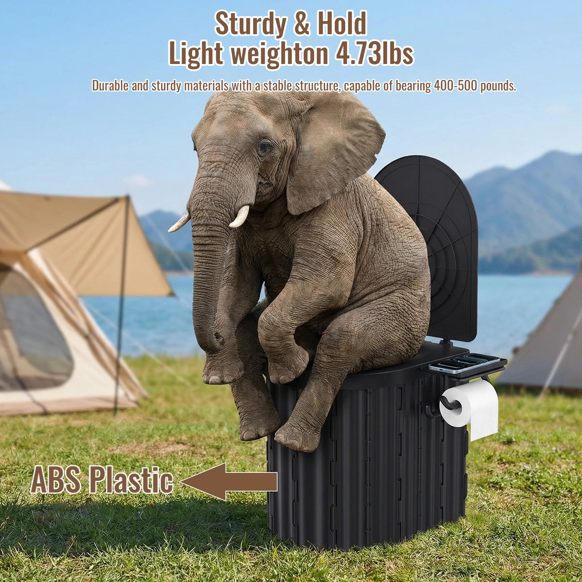 Multifunctional Portable Folding Toilet ABS Lightweight Camping Travel Commode with Lid 400lbs Load for Outdoor Fishing Hiking Road Trip