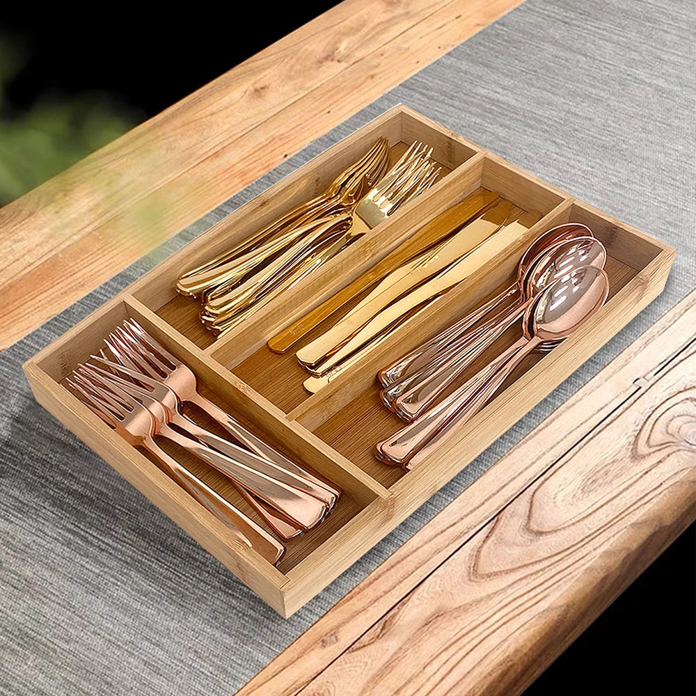 Bandejas organizadoras de cubiertos de bambú, estante de almacenamiento, organizador de cajones de cocina, elegante y ordenado, accesorios para el hogar