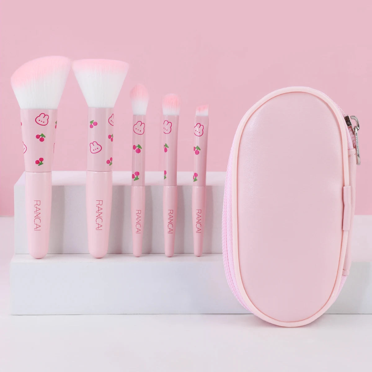 5-teiliges niedliches, kompaktes Make-up-Pinselset mit Etui, hochwertige Pinsel für makellose Foundation, Rouge und Lidschatten-Applikation, Kosmetikwerkzeuge