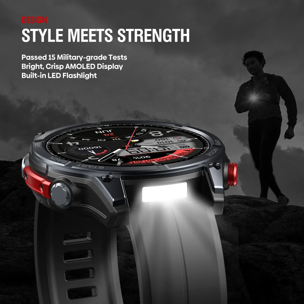 NEW 2025 Zeblaze Stratos 4 GPS Smartwatch 1.43" AMOLED Screen Compass Barometric Altimeter Flashlight Voice Calling Smart Watch