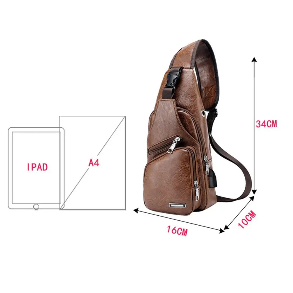 Men’s PU Shoulder Bag with USB Port Detail