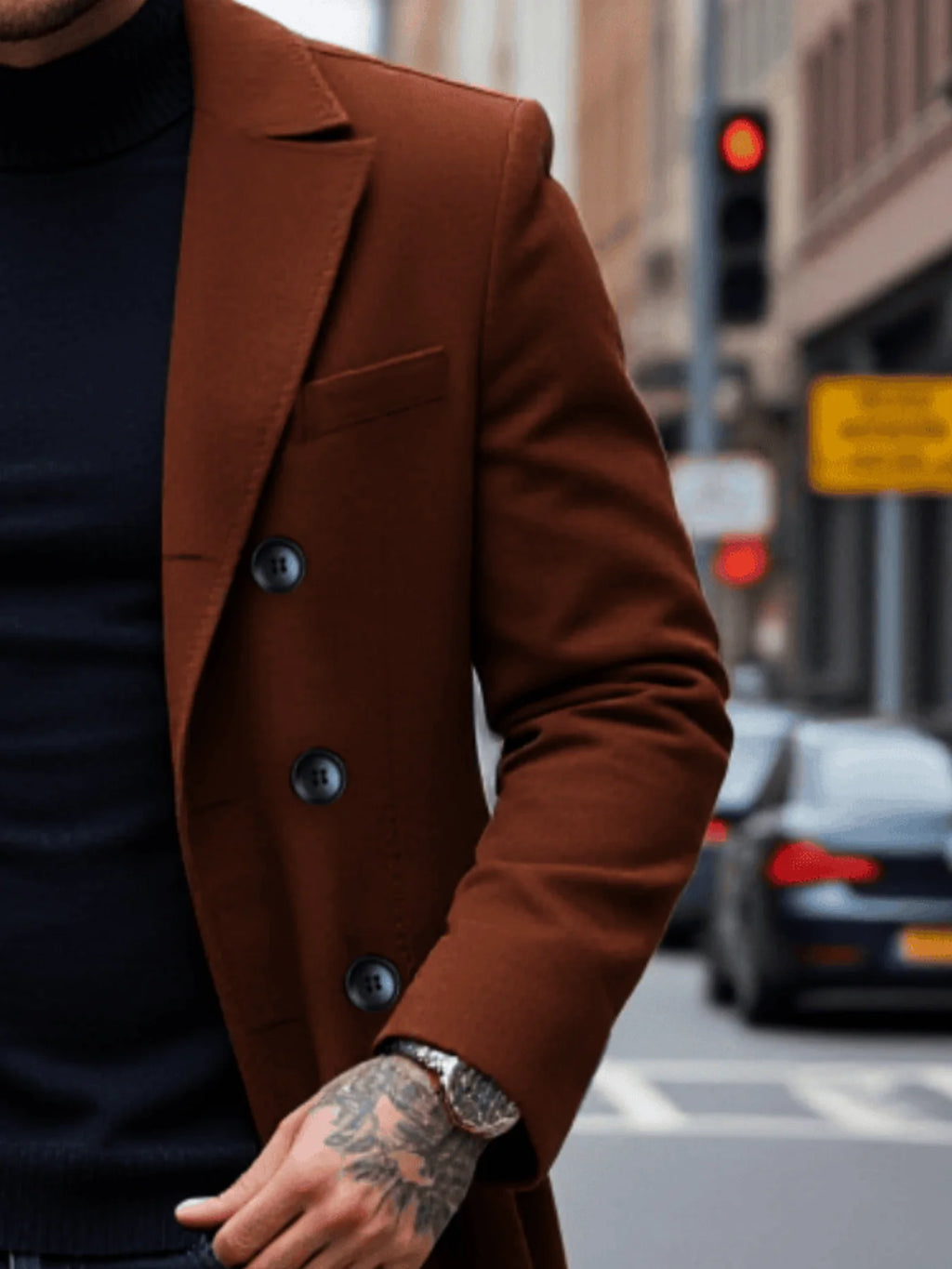 Men's Double-Breasted Trench Coat New Autumn/Winter Thick Wool Windproof Fashionable