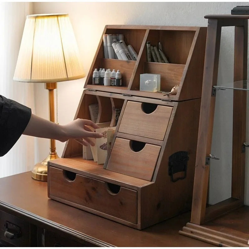 Holz-Aufbewahrungsständer Schreibtisch-Organizer Regal Tisch-Vitrine Kosmetik-Organizer Schubladen-Aufbewahrungsbox Schreibwarenregal