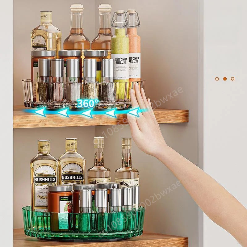 Organizador giratorio 360 para especias, estante para armario de cocina, bandeja giratoria con base para almacenamiento de condimentos y cosméticos