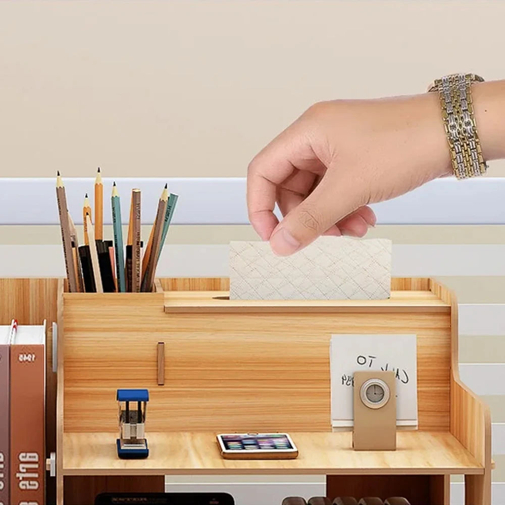 Wooden Desktop Organizer with Drawer and Compartments
