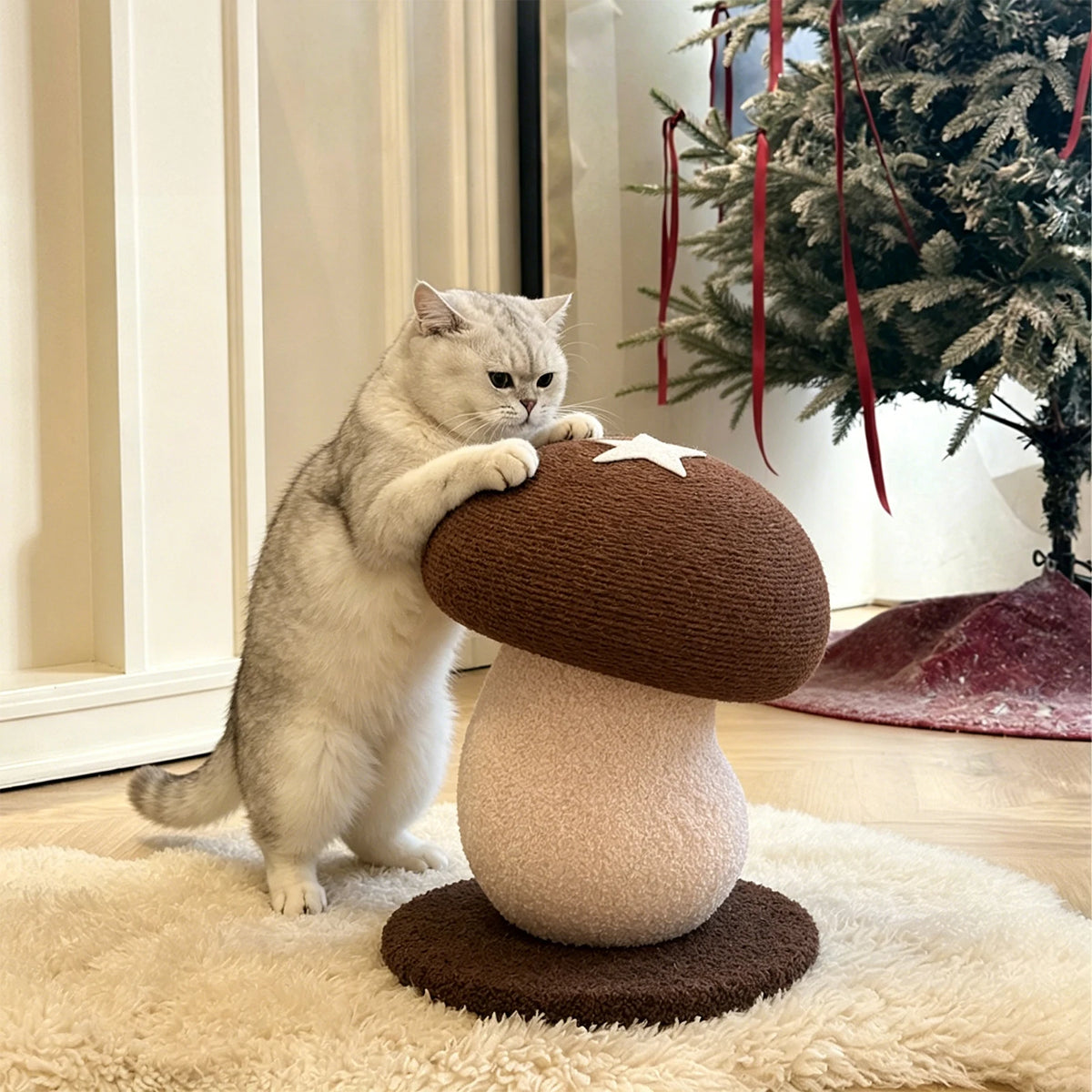 Griffoir pour chat en forme de champignon en corde de sisal, poteau d’escalade durable et jouet pour chats d’intérieur, poteau à griffer sans perte de fibres