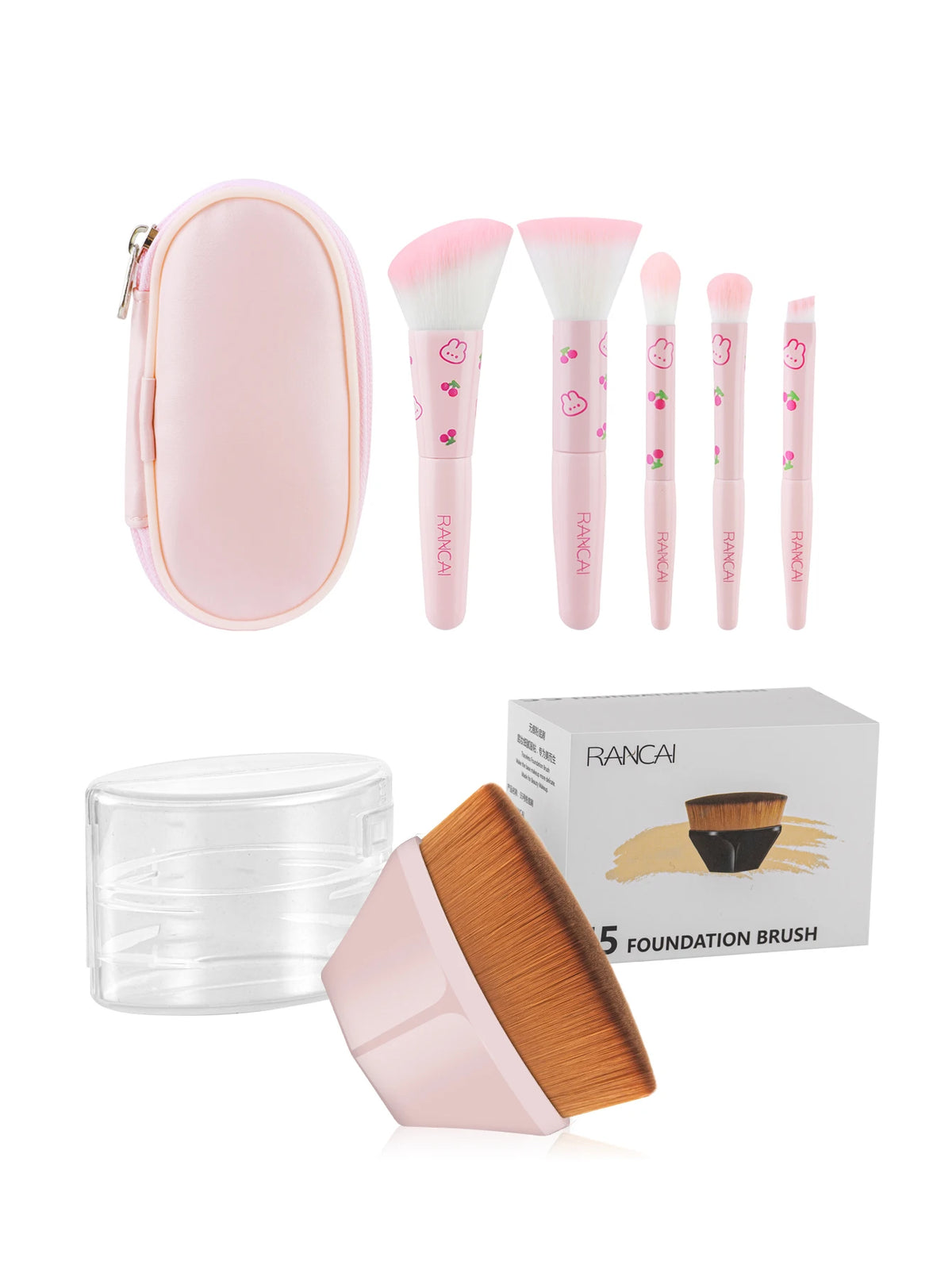 5-teiliges niedliches, kompaktes Make-up-Pinselset mit Etui, hochwertige Pinsel für makellose Foundation, Rouge und Lidschatten-Applikation, Kosmetikwerkzeuge
