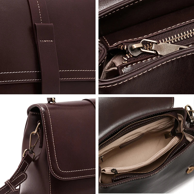 Genuine Leather Handbags Women Mini Square Flap Cross Body Bags Ladies Luxury Designer First Layer Cowhide Purses Shoulder Bag
