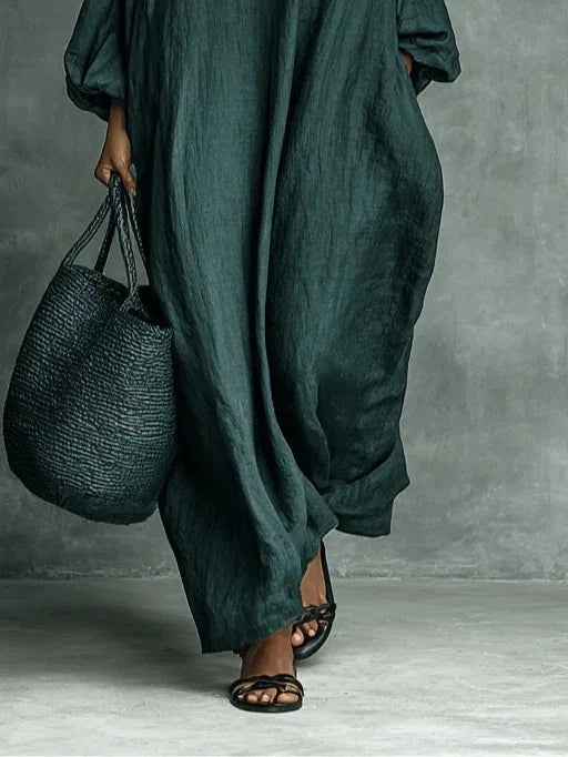Abito lungo da donna in cotone e lino