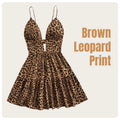 Abito corto da donna con stampa leopardata e scollo a V