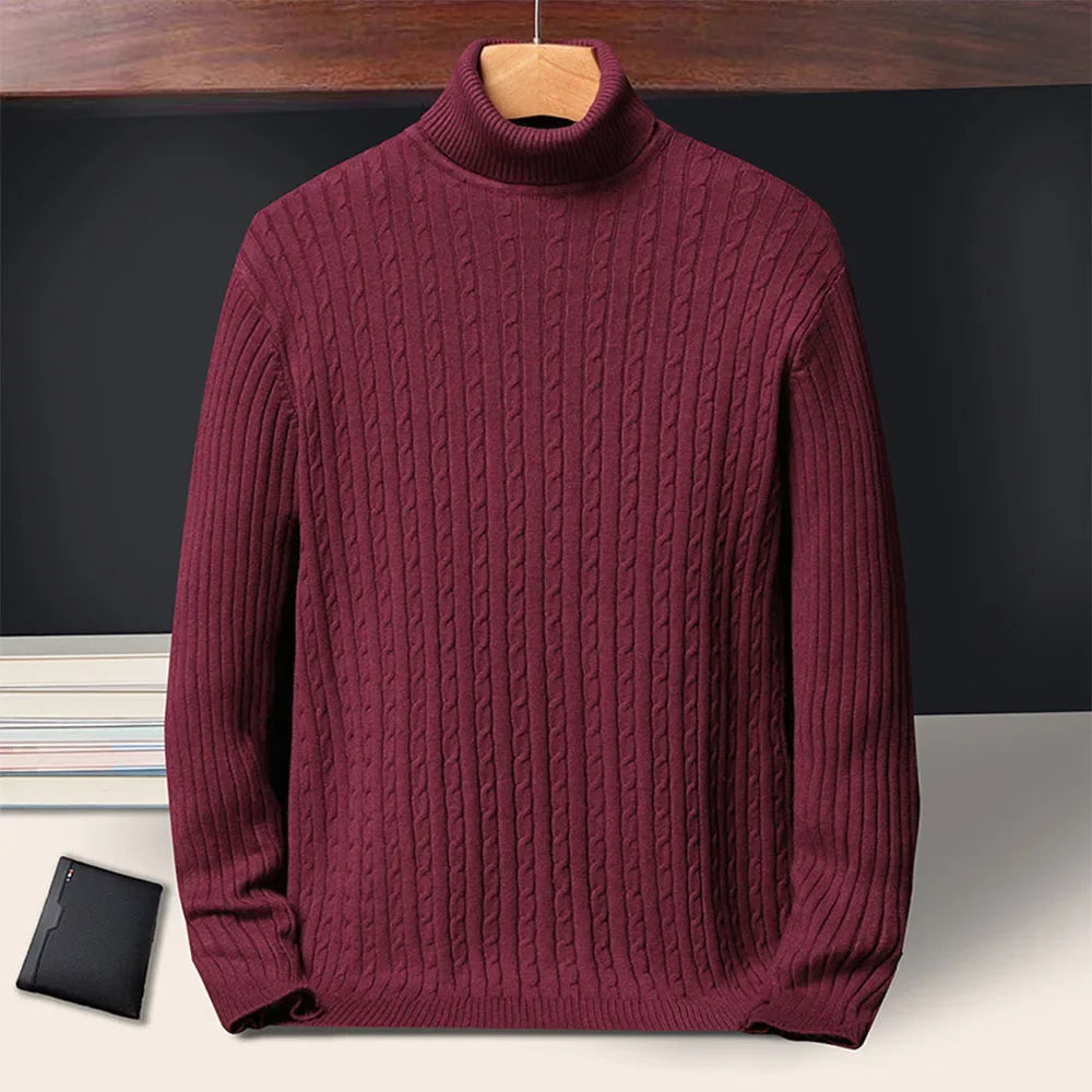 Autumn Winter New Men's Roll neck Sweaters Knitted Jacquard Pullover Warmth Long Sleeved Solid Color Classic Casual Clothing