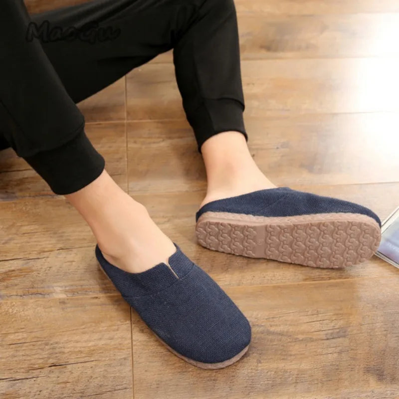 Women's and men's hemp mule slippers – beige and blue