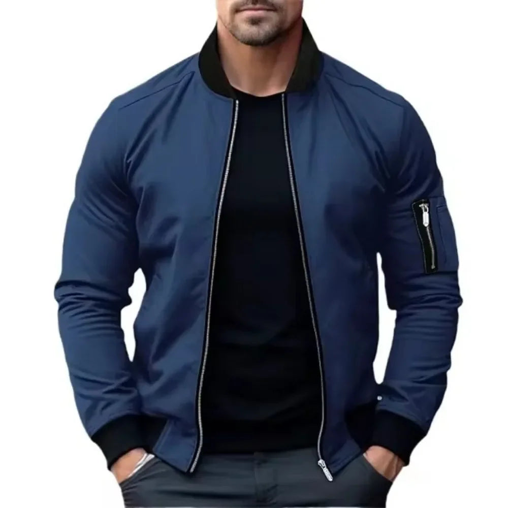 Autumn New Jackets for Men Solid Color Bomber Jacket Coat Business Stand Collar Male Windbreaker Outwear Mens Zipper Streetwear