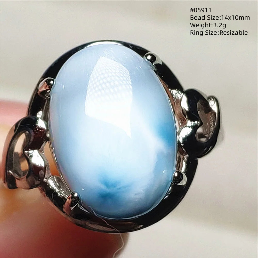 Anello regolabile in argento 925 con larimar