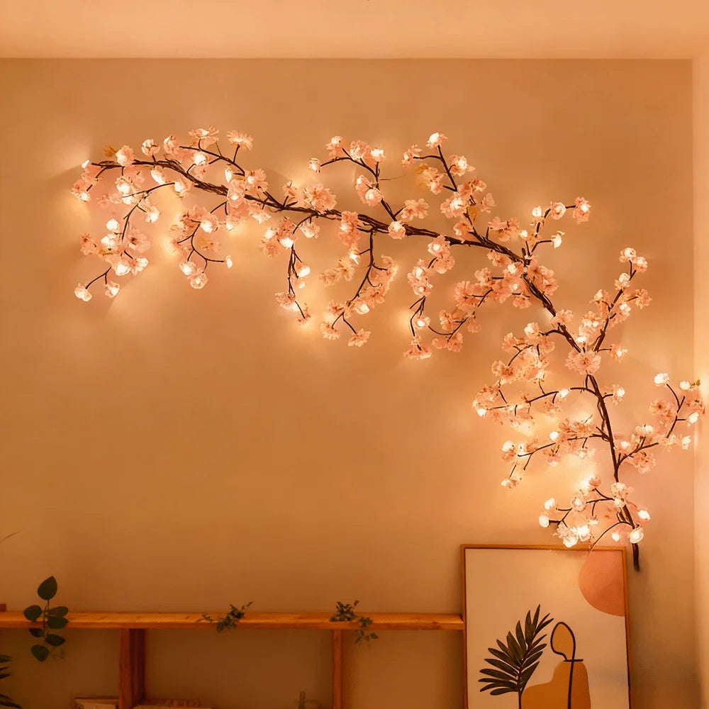 Flexible Lichterkette mit Kirschblütenzweigen, Sakura-Girlandelichter mit integriertem Kupferdraht, Vintage-Ambientebeleuchtung für Flure