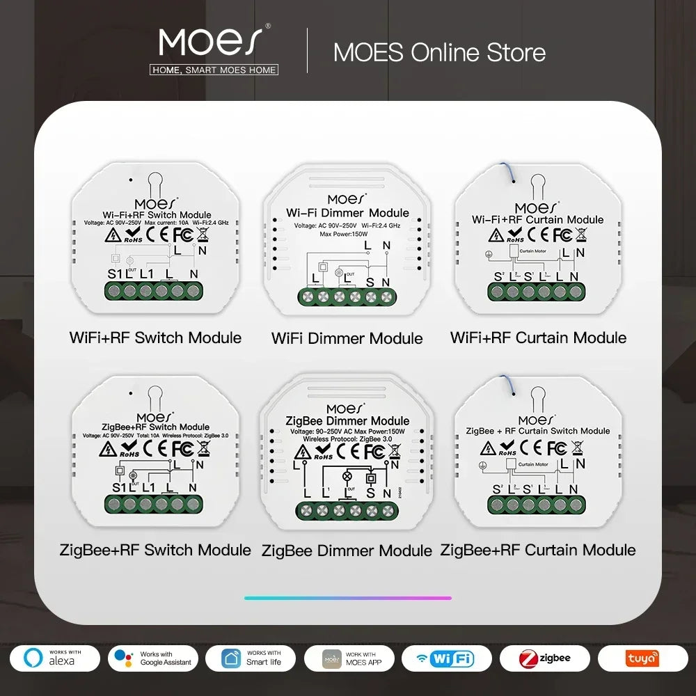Smart ZigBee WiFi Dimmer Module Switch Module Smart Life App Remote Control Alexa Google Home Voice Control 1/2 Way 1/2 Gang