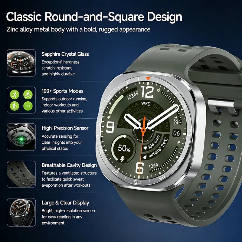 2026 W9 400mAh Men Smart Watch Multi Sport Modes Fitness Tracking Bluetooth Calling Large Battery SOS Outdoor Compass Smartwatch